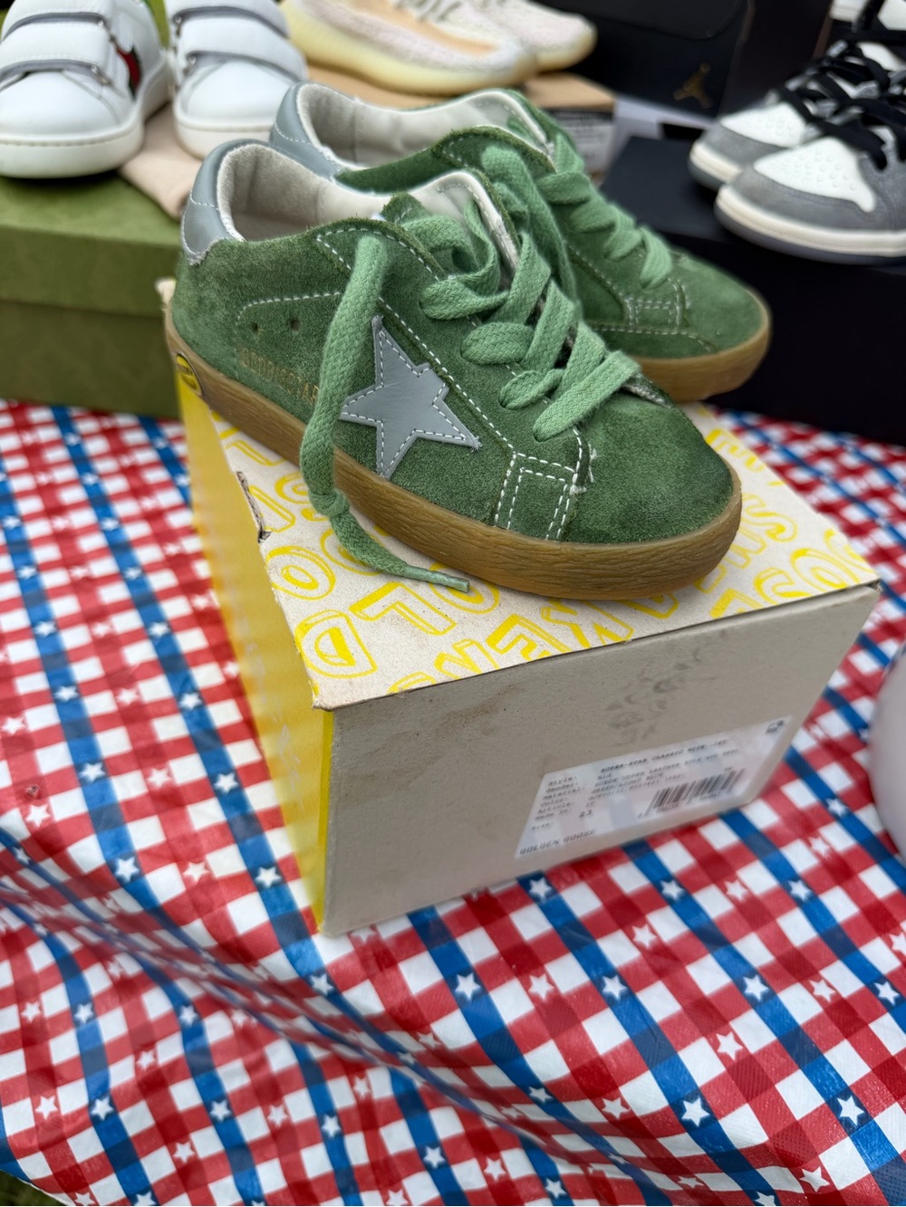 Golden Goose Kids Green Suede Star Lace Sneakers with Silver Accent